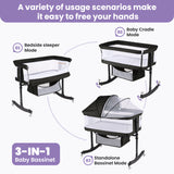 SACVON Baby Bassinets, All Mesh Crib Portable for Safe Co-Sleeping,Adjustable Bedside Sleeper,Baby Bed for Infant Newborn, Black