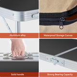 Vecukty Portable Camping Table Set - Aluminum Kitchen Station w/ Storage, Adjustable Feet & Trash Can, brown