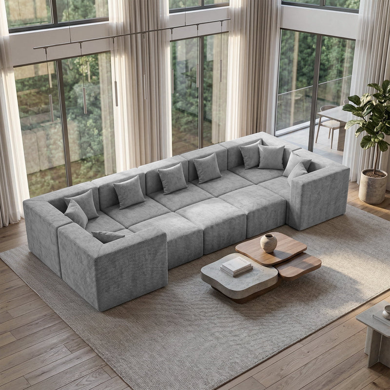 BEHOST 232.5" Oversized Sectional Sofa for Living Room, Flexible Chenille Cloud Couch, Light Gray