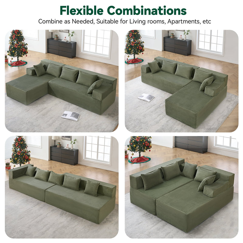 Behost 105" Modular Sectional Sofa Couch with Pillows, Deep Seat L Shaped Sofa for Living Room, Green