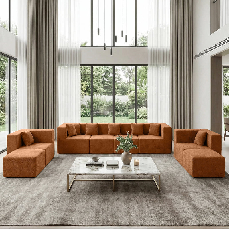 BEHOST 202.5" Modular Sectional Sofa for Apartment Living Room, Boneless Design, No Assembly Required, Rust Red