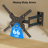 Full Motion TV Wall Mount for Most 26-60" TVs with Swivel, Tilt, Extension, Single Stud Articulating TV Mount Bracket, Holds up to 66 lbs, Max VESA 400x400mm - Black - (GTIN:09797164476277)