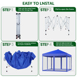 Vecukty 10x10ft Pop Up Canopy Tent with Removable Mesh Mosquito Sidewalls, Remote-Controlled 8-Color LED Lights ,Instant Outdoor Shelter Gazebo Tent,Blue
