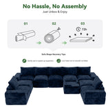 BEHOST 10-Piece Oversize U-Shaped Modular Sectional Sofa, Velvet Cloud Sleeper Couch with Dog Bed & 3 Movable Ottomans, Oversized Deep Seat Living Room Furniture Set,Navy Blue