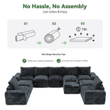 BEHOST 10-Piece Oversize U-Shaped Modular Sectional Sofa, Velvet Cloud Sleeper Couch with Dog Bed & 3 Movable Ottomans, Oversized Deep Seat Living Room Furniture Set,Dark Gray