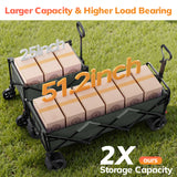 Vecukty 51.2" Large Collapsible Folding Wagon Cart, 560 lbs Load Capacity, Heavy-Duty Steel Frame & Oversized Wheels for Grocery Shopping, Camping, Sports, Moving – Gray