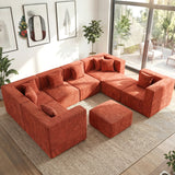 BEHOST 130" 8-Piece Modular Sectional Sofa, Boneless Cloud Couch with Extra Deep Seats, Washable Chenille Sofa Set for Living Room, Chenille Rust