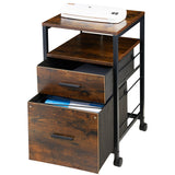 MONVANE File Cabinet with 2 Drawers for A4 Letter Size for Home Office, Mobile Printer Stand with Storage, Brown
