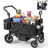 SACVON 2-Seater Stroller Wagon with Side Entry, Canopy & Snack Tray, Includes Removable Storage Bag That Converts to a Backpack-Black