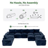 BEHOST 10-Piece Oversize U-Shaped Modular Sectional Sofa, Velvet Cloud Sleeper Couch 3 Movable Ottomans, Oversized Deep Seat Living Room Furniture Set,Navy Blue