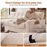 BEHOST 75.6" 3 Seater Sofa Couch for Living Room, Boneless Couch with Extra Deep Seats, Cloud Sofa with Upholstered 2 Pillows & Side Storage, Beige