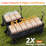 Vecukty 51.2" Large Collapsible Folding Wagon Cart, 560 lbs Load Capacity, Heavy-Duty Steel Frame & Oversized Wheels for Grocery Shopping, Camping, Sports, Moving – Black