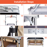 Vecukty Portable Camping Table Set - Aluminum Kitchen Station w/ Storage, Adjustable Feet & Trash Can, brown