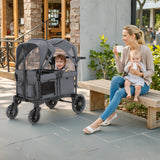 SACVON Baby Stroller Wagon for 2 Kids with Breathable Canopy,Parent Organizer,Removable Seat,2 Cup Holders,Gray