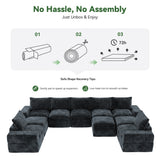 BEHOST 10-Piece Oversize U-Shaped Modular Sectional Sofa, Velvet Cloud Sleeper Couch 3 Movable Ottomans, Oversized Deep Seat Living Room Furniture Set,Dark Gray