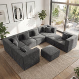 BEHOST 130" 8-Piece Modular Sectional Sofa, Boneless Cloud Couch with Extra Deep Seats, Washable Chenille Sofa Set for Living Room, Chenille Dark Gray