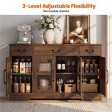 Keenstone Sideboard Buffet Cabinet, 55.1" W Expandable Desktop Storage with 2 Drawers, 4 Doors, and Adjustable Shelves, Dark Brown