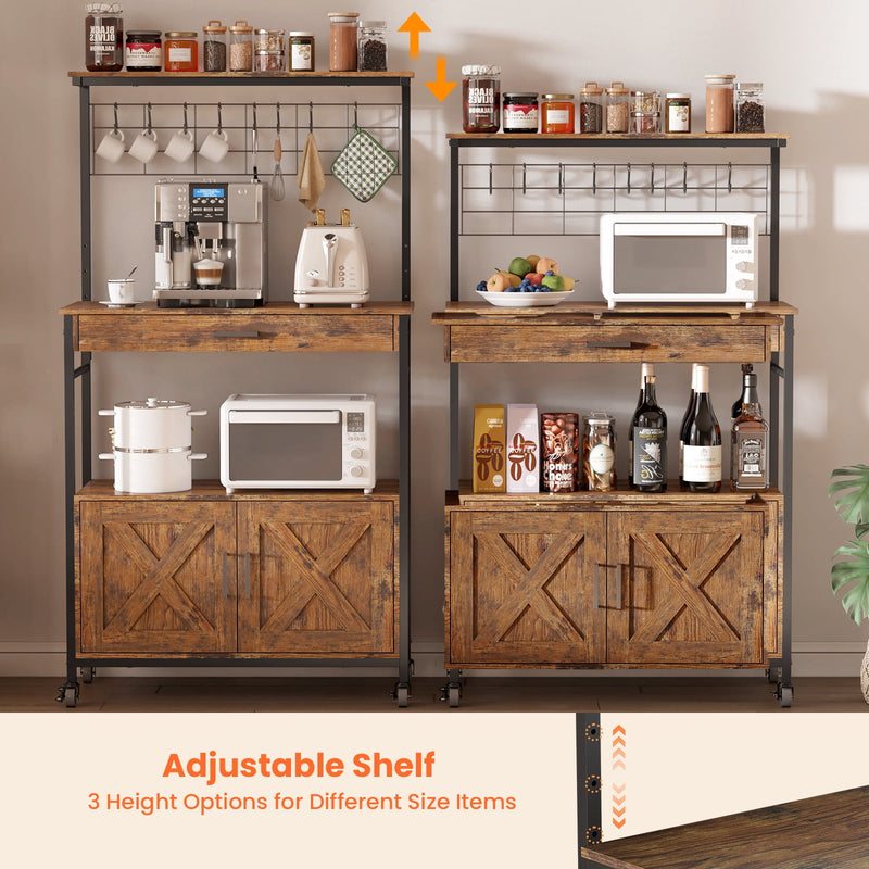 Behost Baker's Rack with Cabinet, Kitchen Adjustable Storage Shelves for Microwave Cart Oven Stand Coffee Bar, Rustic Brown
