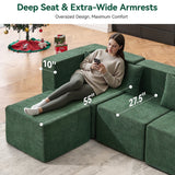 BEHOST 202.5" Modular Sectional Sofa with 2 Ottomans and 8 Pillows, 27.5" Deep Seat, No Assembly Required, Forest Green