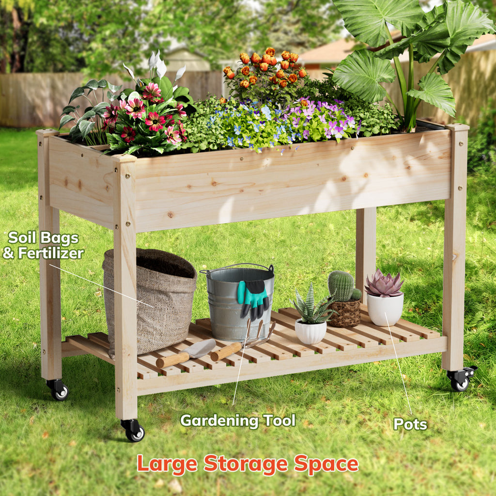 Raised Garden Bed with Planting Tool, BEHOST Elevated Wood Planter Box Stand for Backyard, Patio, Balcony w/Bed Liner, 264lb Capacity