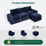 BEHOST 4-Piece 102" L-Shaped Modular Sectional Sofa, Velvet Cloud Sleeper Couch with 2 Movable Ottomans, Deep Seat Living Room Furniture Set,Navy Blue