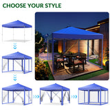 Vecukty 10x10ft Pop Up Canopy Tent with Removable Mesh Mosquito Sidewalls, Remote-Controlled 8-Color LED Lights ,Instant Outdoor Shelter Gazebo Tent,Blue