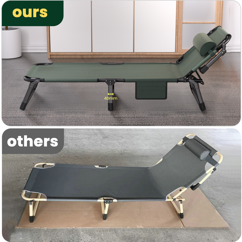 Oversized 29.5in Portable Folding Outdoor Cot Bed 3 in 1 Adjustable 4 Positions Reclining Lounge Chairs with Pillow Emergency Sleepover Bed