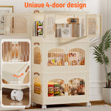Behost 3 Pack 165QT Plastic Large Storage Bins with Lids, Closet Organizers and Storage, Stackable Storage Containers with Doors Wheels, Beige