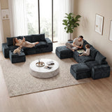 BEHOST 10-Piece Oversize U-Shaped Modular Sectional Sofa, Velvet Cloud Sleeper Couch with Dog Bed & 3 Movable Ottomans, Oversized Deep Seat Living Room Furniture Set,Dark Gray