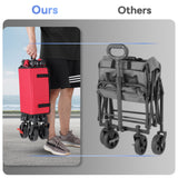 Gathered Collapsible Camping Wagon, Vecukty Portable Foldable Cart, Heavy Duty Folding Utility Grocery Wagon with 150lbs, for Shopping,Sports,Fishing,Beach,Garden,Red