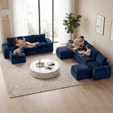 BEHOST 10-Piece Oversize U-Shaped Modular Sectional Sofa, Velvet Cloud Sleeper Couch with Dog Bed & 3 Movable Ottomans, Oversized Deep Seat Living Room Furniture Set,Navy Blue