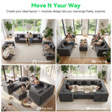 BEHOST 130" 8-Piece Modular Sectional Sofa, Boneless Cloud Couch with Extra Deep Seats, Washable Chenille Sofa Set for Living Room, Chenille Dark Gray