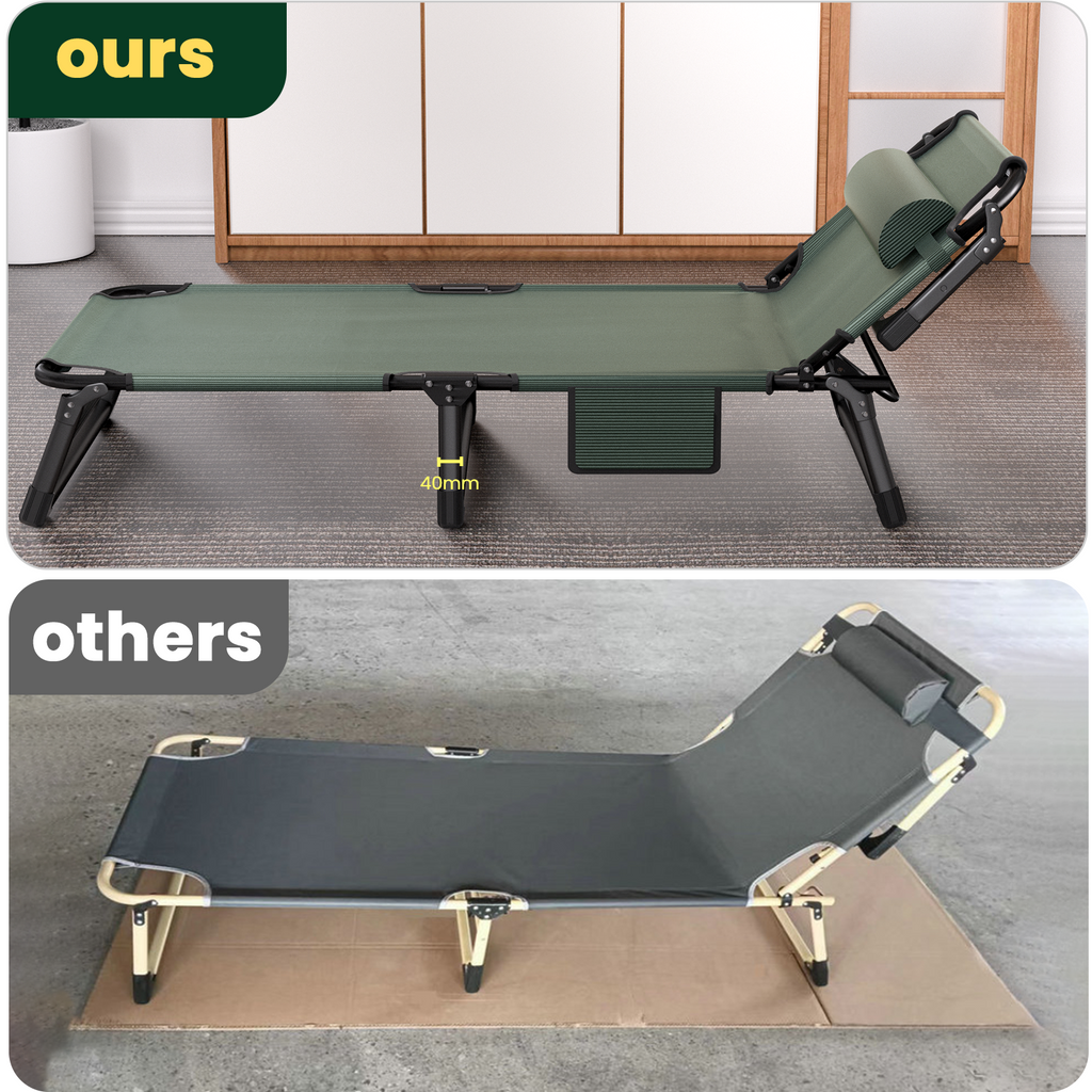 Oversized 33.5in Portable Folding Outdoor Cot Bed 3 in 1 Adjustable 4 Positions Reclining Lounge Chairs with Pillow Emergency Sleepover Bed