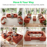 BEHOST 130" 8-Piece Modular Sectional Sofa, Boneless Cloud Couch with Extra Deep Seats, Washable Chenille Sofa Set for Living Room, Chenille Rust