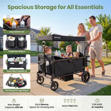 SACVON 2-Seater Stroller Wagon with Side Entry, Canopy & Snack Tray, Includes Removable Storage Bag That Converts to a Backpack-Black