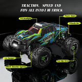 Vecukty 1:16 Scale High Speed Remote Control Car，40 KPH High Speed，All Terrain 4WD Off-Road Truck with 2.4 GHz Remote Control & 2 Batteries ，Gift for Adults Boys，Green