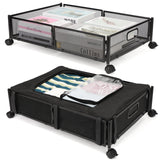 2 Pack Under bed Storage with Wheels, Under bed Storage Containers with Dust Cover, Large Metal Foldable Space-saving Under Bed Drawer Shoe Storage Organizer for Clothes, Bedding, Blankets, Toys-Black