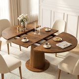 Keenstone Round Dining Table 43"-59" Extendable, for 4 to 6, with Storage Space, Kitchen Dinner Room Table for Dining Room and Small Space Walnut