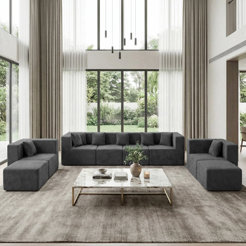 BEHOST 202.5" Boneless Cloud Couch, 8 Modules Sectionals Sofa with 27.5" Deep Seat, No Assembly Required, Dark Gray