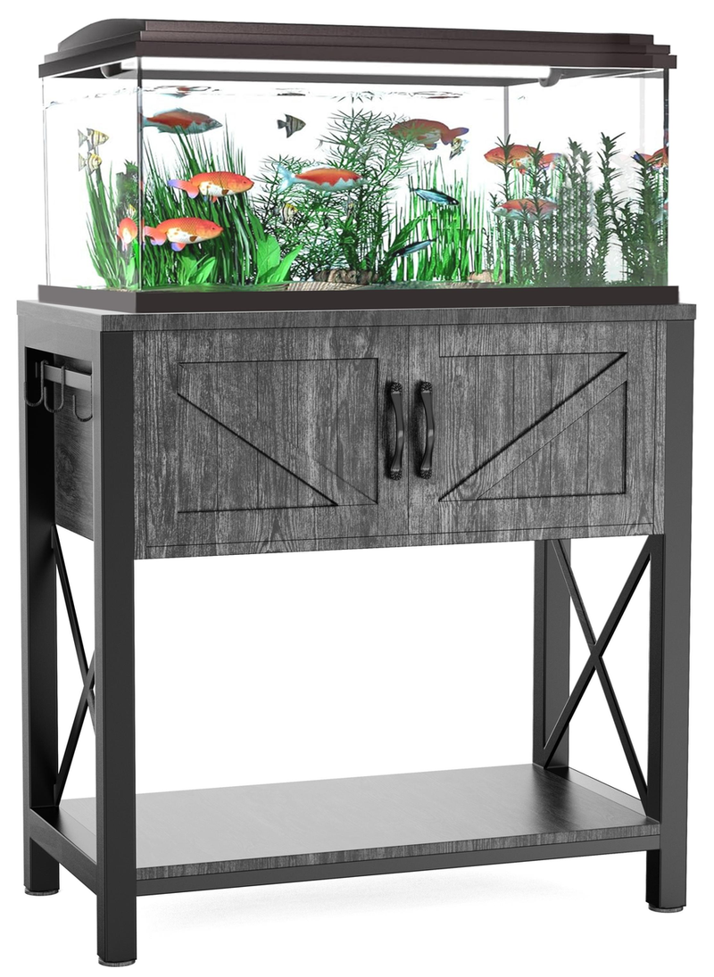 20 Gallon Fish Tank Stand with Storage Cabinet & Shelf - Solid Metal Frame & Waterproof Wood, Furniture Style Aquarium Stand