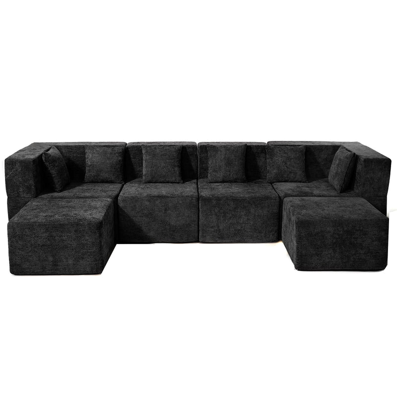 Black 130" Oversized Modular Sectional Sofa for Living Room Flexible Combination