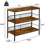 Behost 3-Tier Rolling Cart Microwave Stand with 10 Hooks, Coffee Bar Kitchen Storage Rack Organizer, Rustic Brown