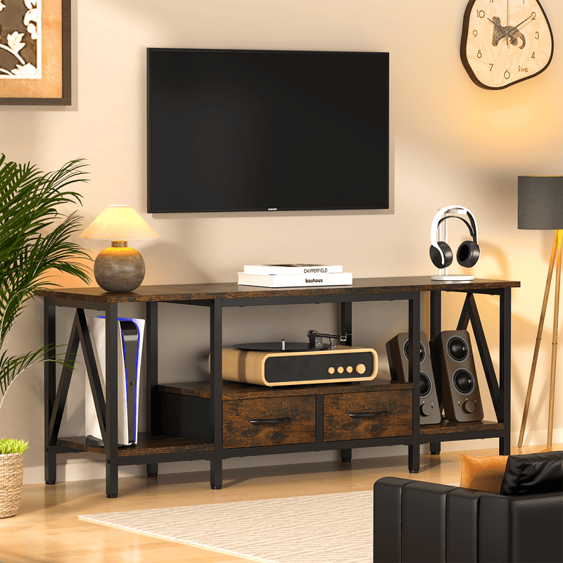 Behost TV Stand for 65 Inch, Dresser TV Stand with 2 Large Dresser Drawers, Entertainment Center with 3 Open Storage Shelf, Rustic Brown, Medium