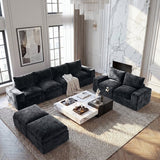 BEHOST 8-Piece 130" U-Shaped Modular Sectional Sofa, Velvet Cloud Sleeper Couch with 2 Movable Ottomans, Oversized Deep Seat Living Room Furniture Set,Dark Gray