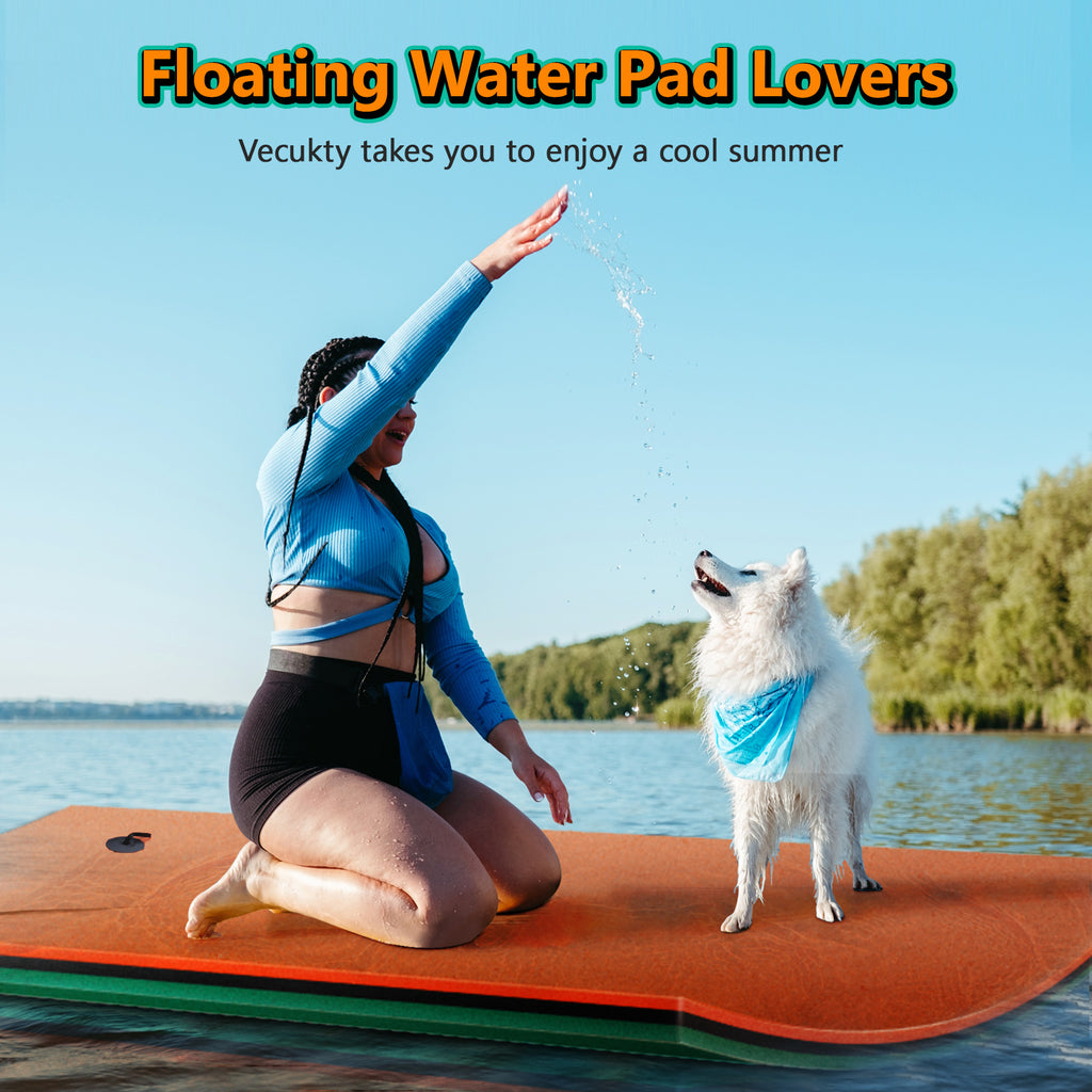6'x 6' Floating Water Mat for 2 Person, VECUKTY 3 Layer Lily Pad for Water Recreation and Relaxing,Tear-Resistant XPE Foam Floating Pad for Beach,Ocean, Lake,Organ