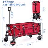 Gathered Collapsible Camping Wagon, Vecukty Portable Foldable Cart, Heavy Duty Folding Utility Grocery Wagon with 150lbs, for Shopping,Sports,Fishing,Beach,Garden,Red