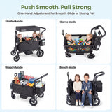SACVON 2-Seater Stroller Wagon with Side Entry, Canopy & Snack Tray, Includes Removable Storage Bag That Converts to a Backpack-Black