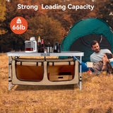 Vecukty Portable Camping Table Set - Aluminum Kitchen Station w/ Storage, Adjustable Feet & Trash Can, brown