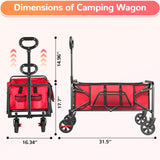 Collapsible Camping Wagon, Vecukty Portable Foldable Cart with All Terrain Solid Wheels, Heavy Duty Folding Utility Grocery Wagon with 150lbs, for Shopping,Sports,Fishing,Beach,Garden,Black