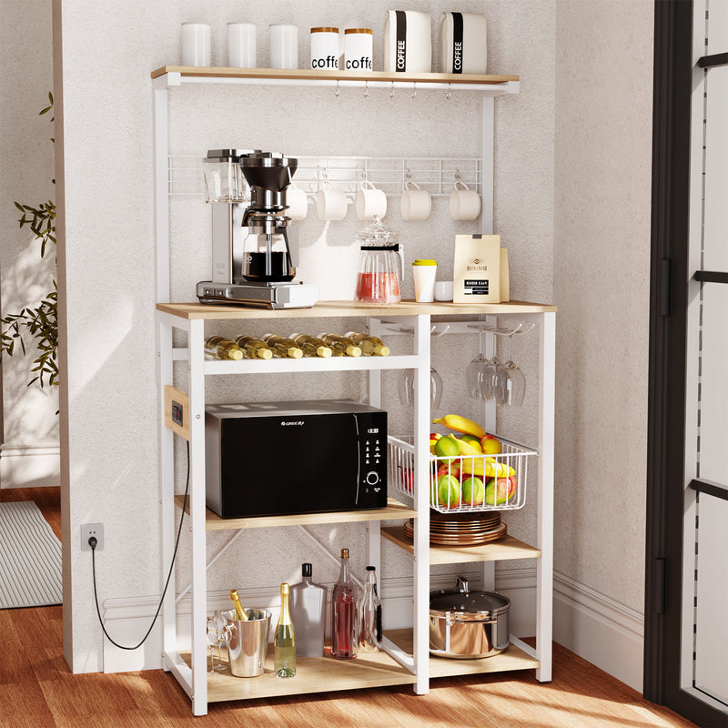 MONVANE 60" Kitchen Baker's Rack, Microwave Stand with Power Outlet, White